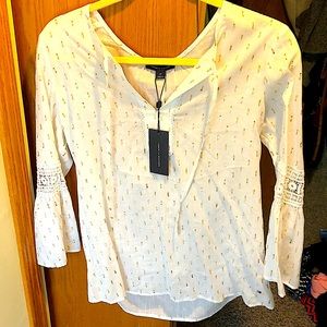 White and gold Tommy Hilfiger belled sleeved shirt
